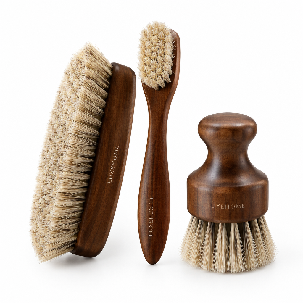 LUXEHOME Natural Bristle Brush Set - Three Piece Hero Shot