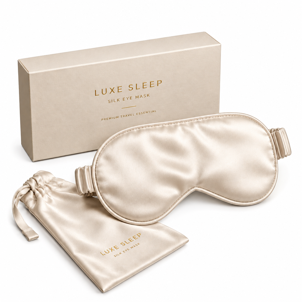 LUXE SLEEP Silk Eye Mask - White Background Studio Shot