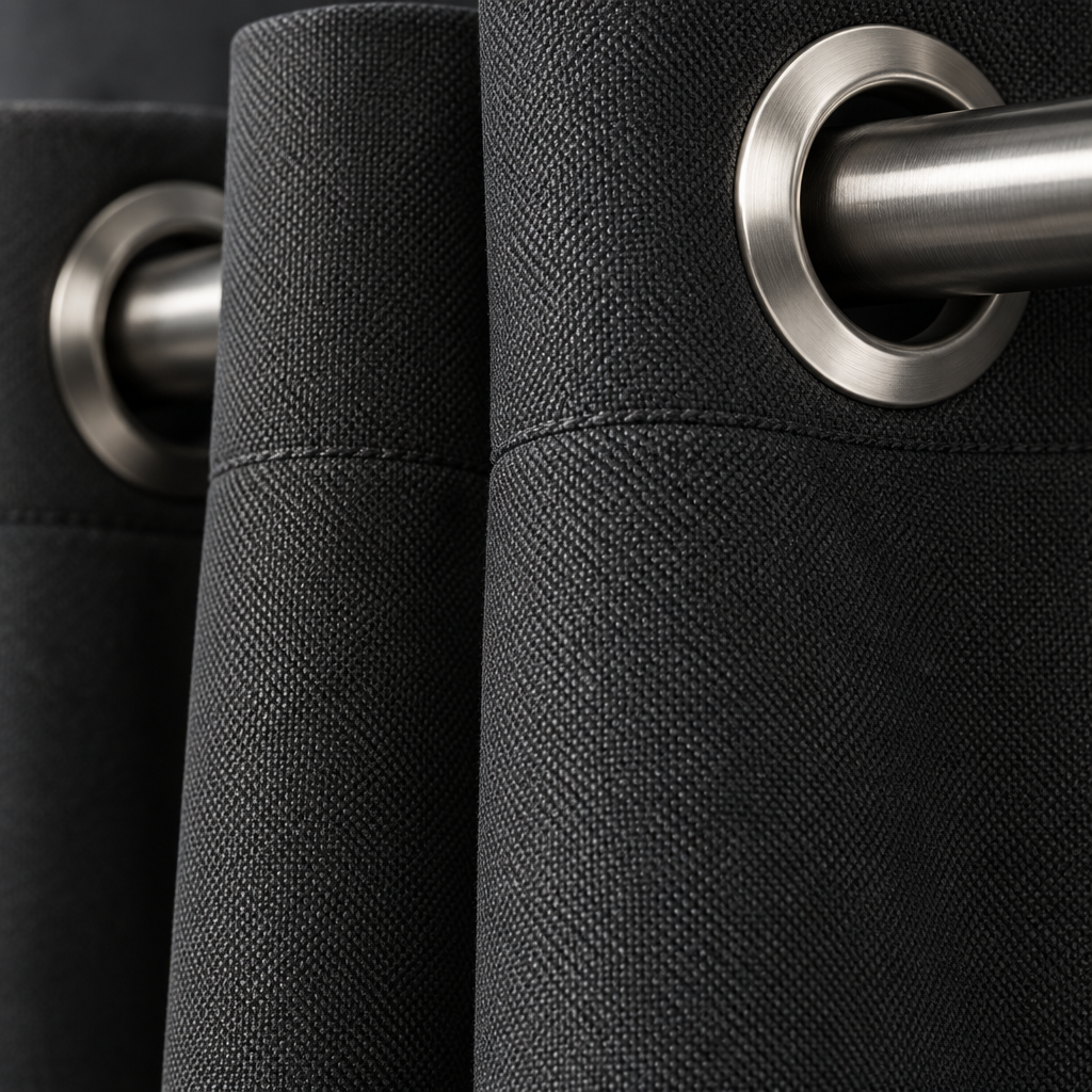 Close-up of triple-weave fabric and silver grommet ring detail