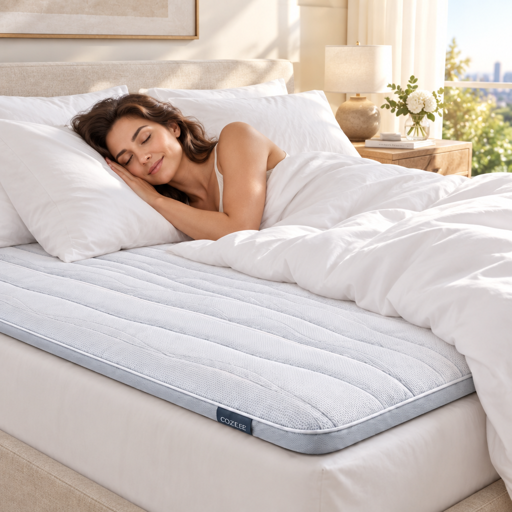 Woman sleeping peacefully on mattress topper