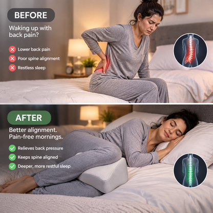 Back pain relief before and after using knee pillow
