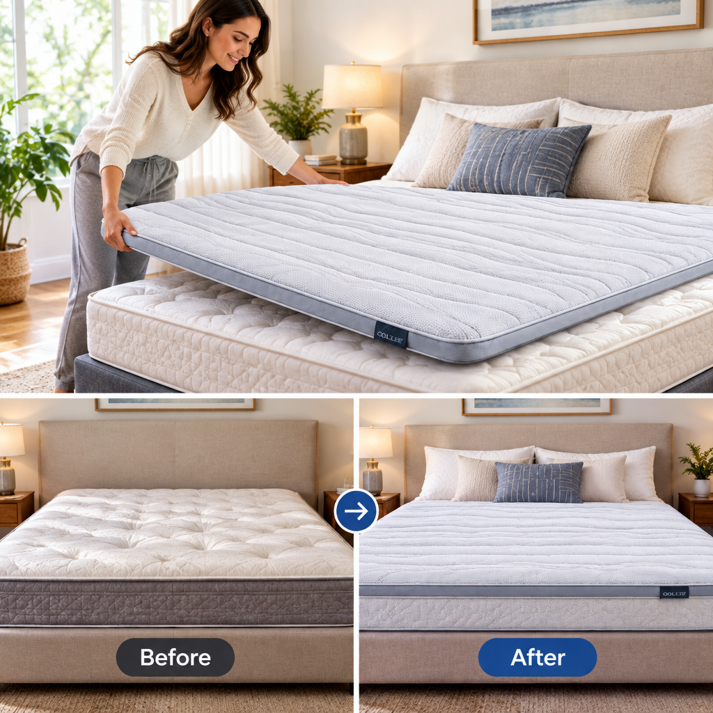 Mattress topper installation lifestyle scene